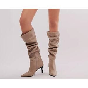 Free People Rocky Slouch Boots Grey/Nickel Leather Sz 6 US 36 EU NIB Modern Chic